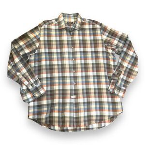 Saks Fifth Avenue Mens Plaid Cotton Shirt Long Sleeve Button-Down Size XL